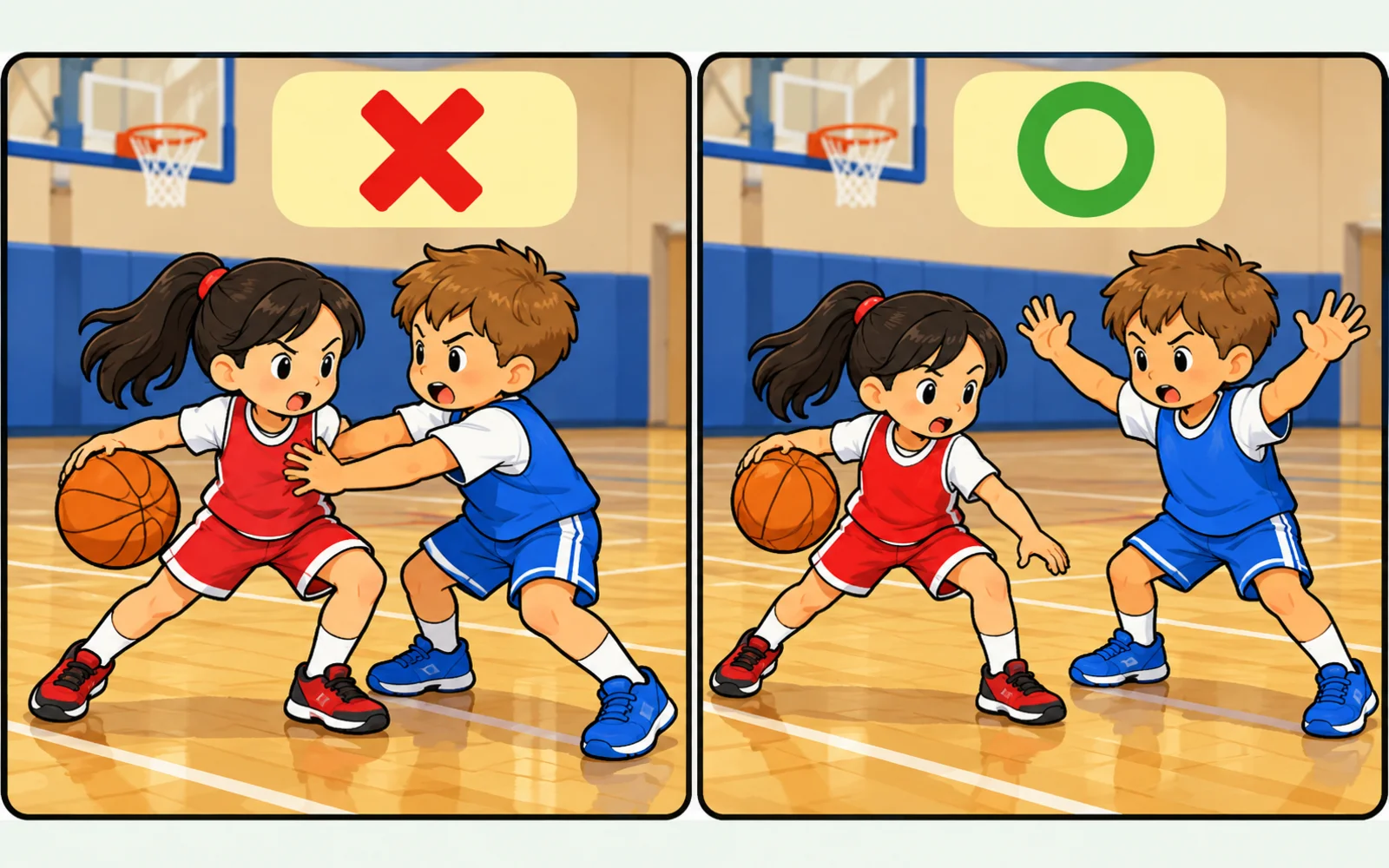 相手をおさないのルールを表した絵